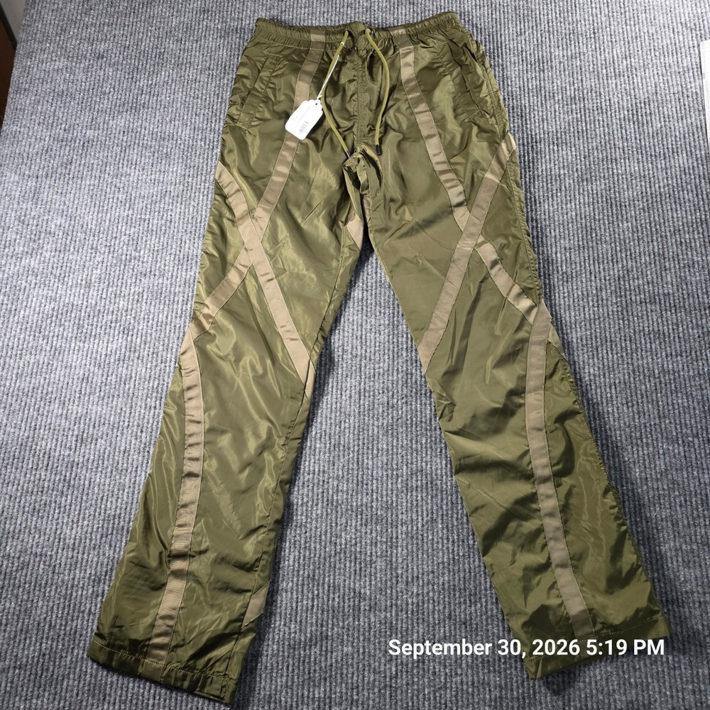 Retrovert Olive Green Nylon Paneled Track Pants Mens Small Star Embroidery Y2K